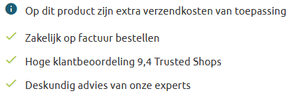 Voorbeeld extra verzendkosten op productpagina
