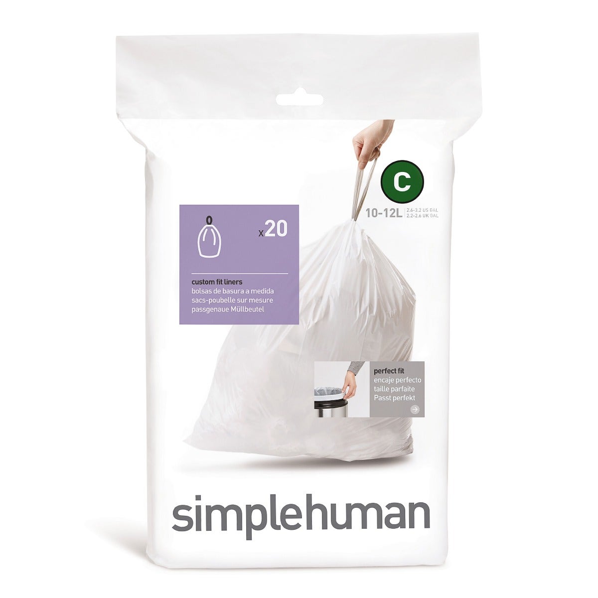 Simplehuman afvalzakken code C wit - 10-12 liter - 20 stuks