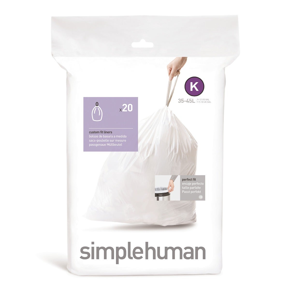 Simplehuman afvalzakken code K wit - 35-45 liter - 20 stuks