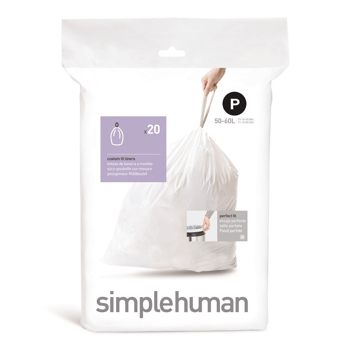 Simplehuman afvalzakken 50-60 liter code P - 20 stuks