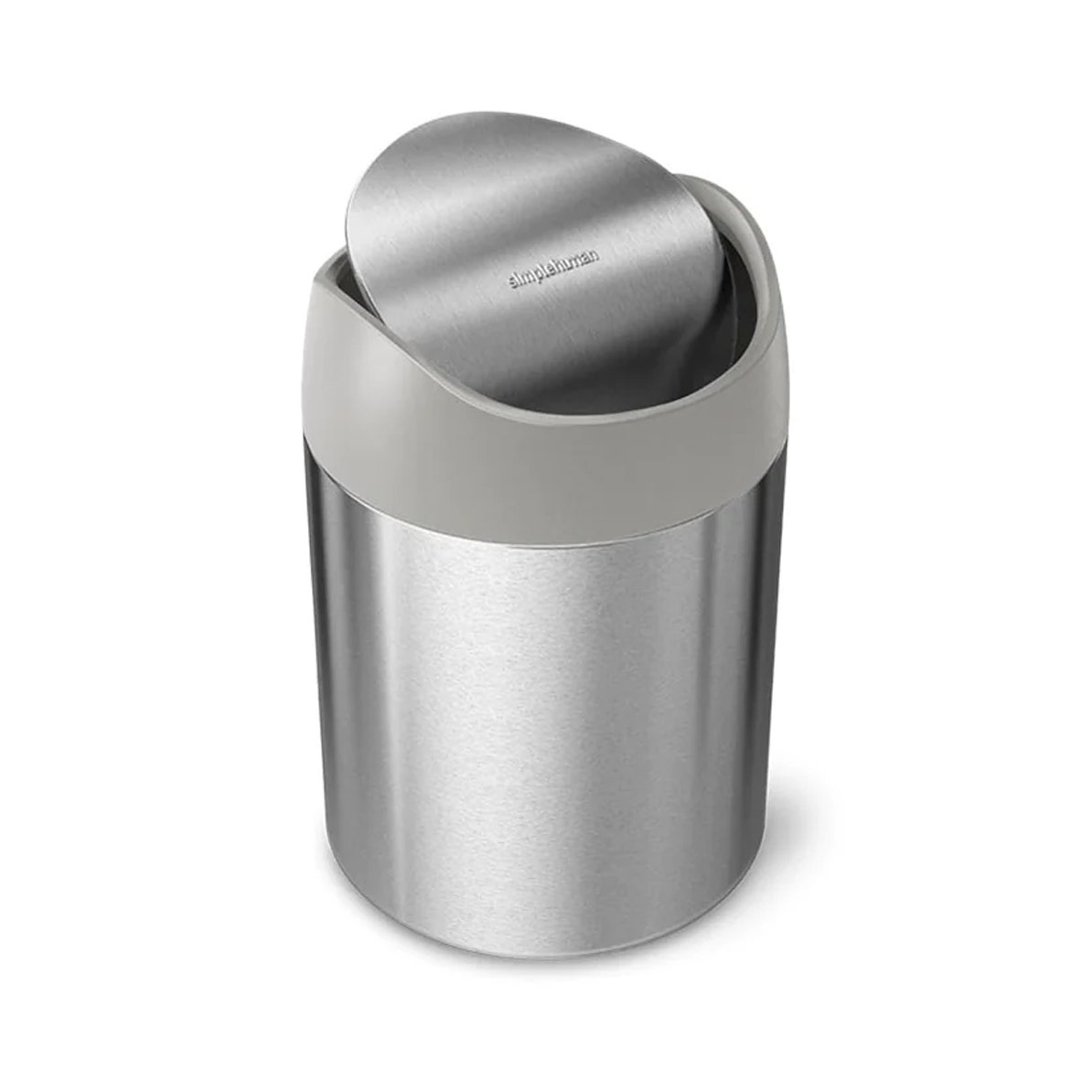 Simplehuman tafelafvalemmer 1,5 liter mat RVS - grijze rand - Mini Can - Tuimeldeksel