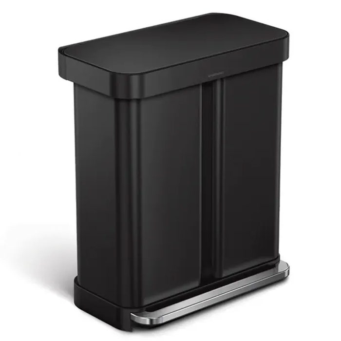 Simplehuman pedaalemmer 24+34 liter Rectangular Liner Pocket Recycler zwart