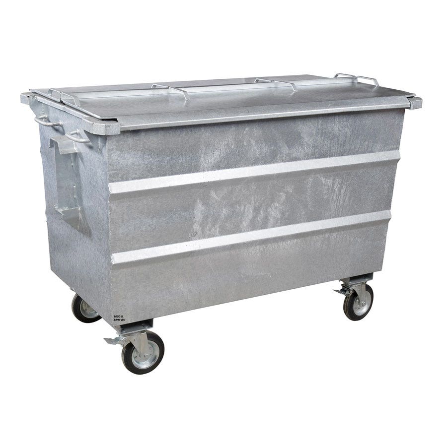 Afvalcontainer 1000 liter staal met vlak deksel en Geesink opname