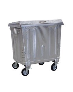 Afvalcontainer 1100 liter staal - versterkt plat deksel | Vooraanzicht