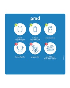 Sticker 345x345mm pmd blauw (BE)