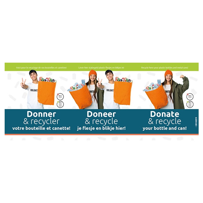 Wikkel voor CANman 145 liter Doneer & Recycle meisje en jongen drietalig
