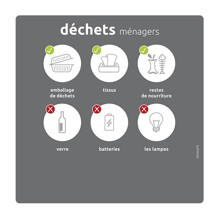 Sticker 345x345mm déchets ménagers gris (BE) - Français