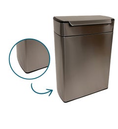 Simplehuman afvalemmer Touch Bar Recycler 24+24 liter RVS B-keus deukje voorkant