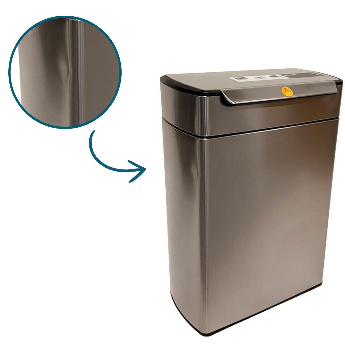 Simplehuman afvalemmer Touch Bar Recycler 24+24 liter RVS B-keus 2 deuk zijkant