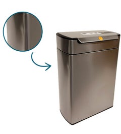 Simplehuman afvalemmer Touch Bar Recycler 24+24 liter RVS B-keus 2 deuk zijkant