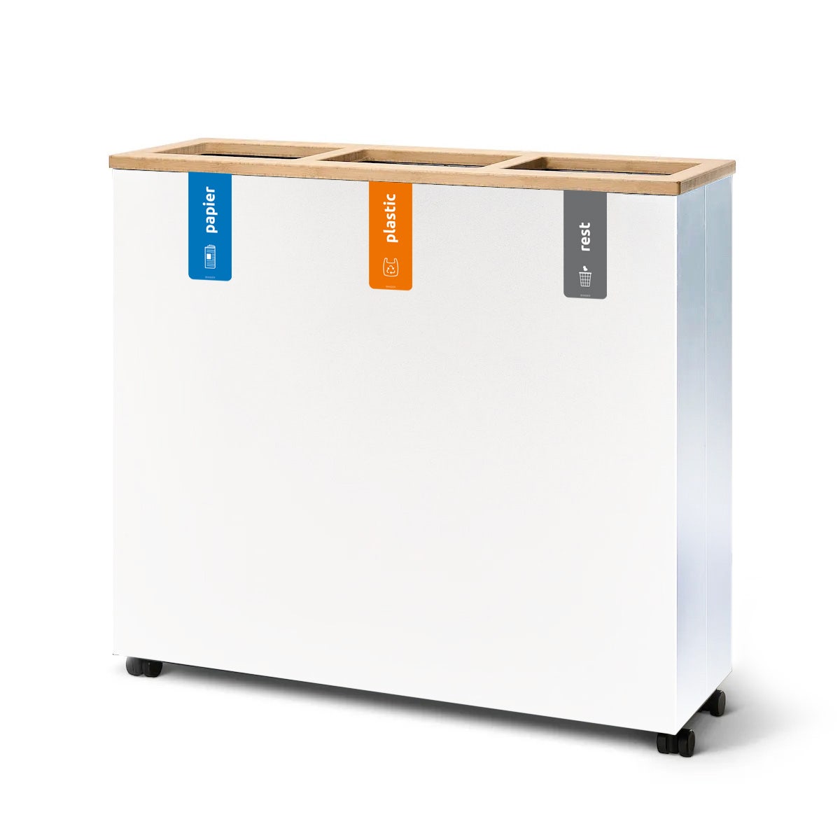 Switch afvalbak 3x60 liter wit met bamboe deksel voorzien van stickers papier-plastic-rest