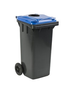 Minicontainer 120 liter grijs met blauw deksel en glasrozet