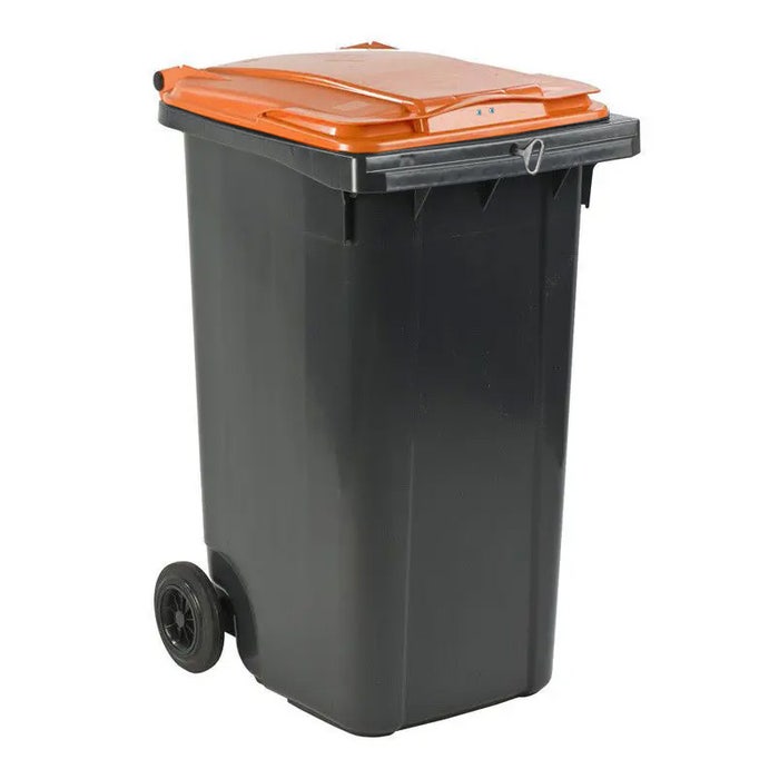 Grijze container met slot en oranje deksel | Kliko 240 liter grijs |