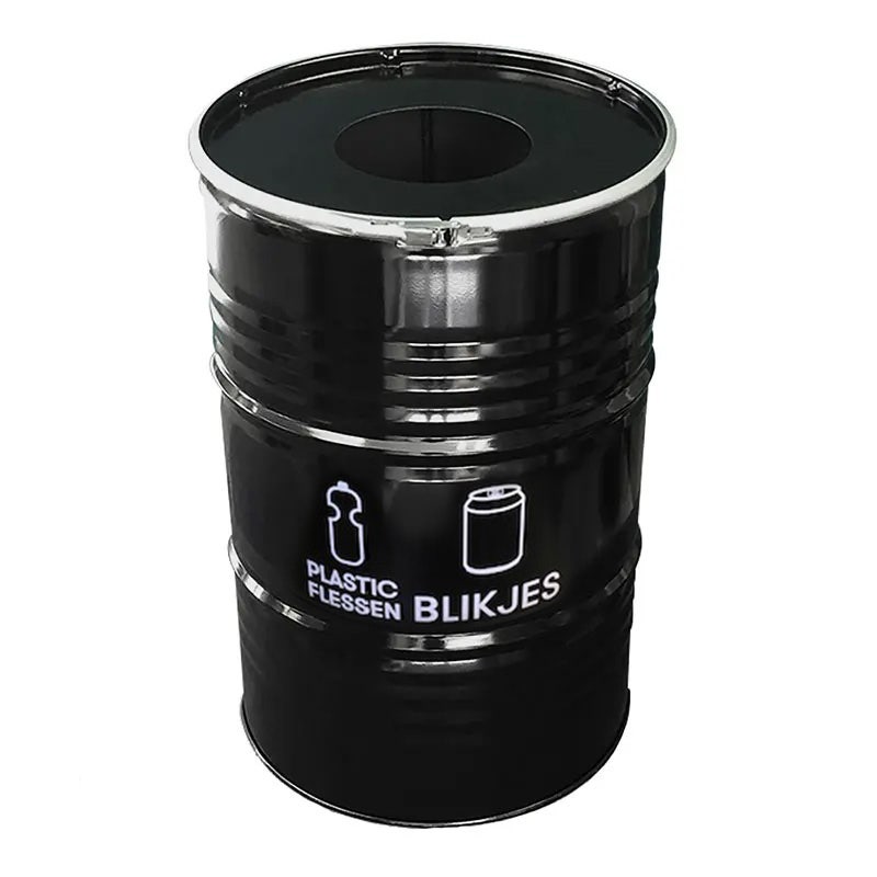 BinBin prullenbak 200 liter zwart met opening voor flessen en blikjes