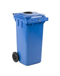Minicontainer 120 liter blauw met glasrozet en driekantslot