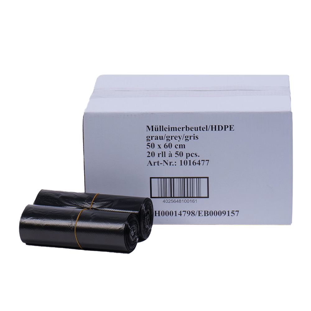 Afvalzakken 50x60 cm T15 HDPE grijs - Doos 20 rollen à 50 stuks