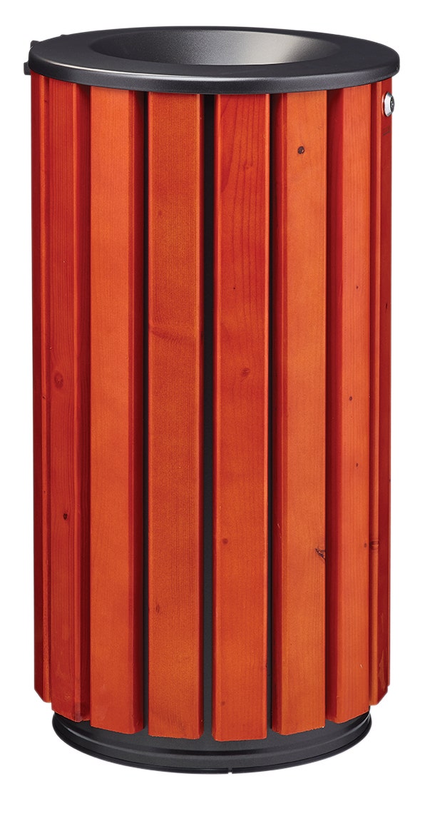 Mahoniehouten buitenafvalbak Zeno Access 80 liter met trechtervormig deksel