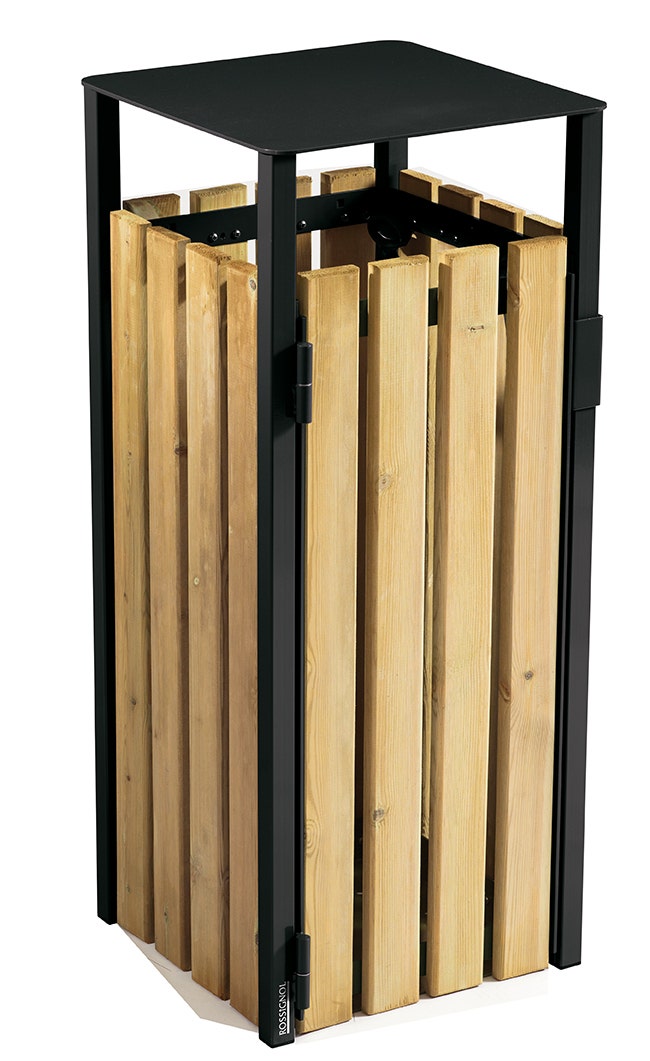 Houten afvalbak 110 liter met afdak - Rossignol buitenafvalbak - Met deur en slot