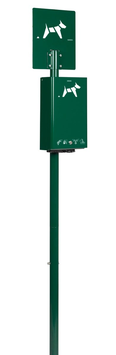 Hondenpoepdispenser Hygeca groen- Hondenpoepzakjes op blok met paal en bord
