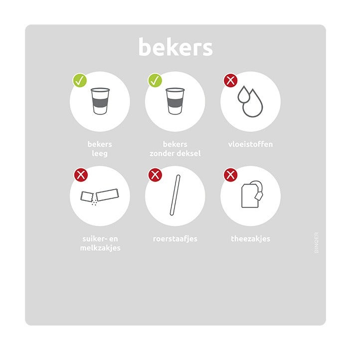 Sticker 290x290mm bekers zonder vloeistof grijs (NL/BE)