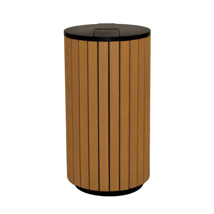 Houten buitenafvalbak met zwart deksel - Grote inhoud 