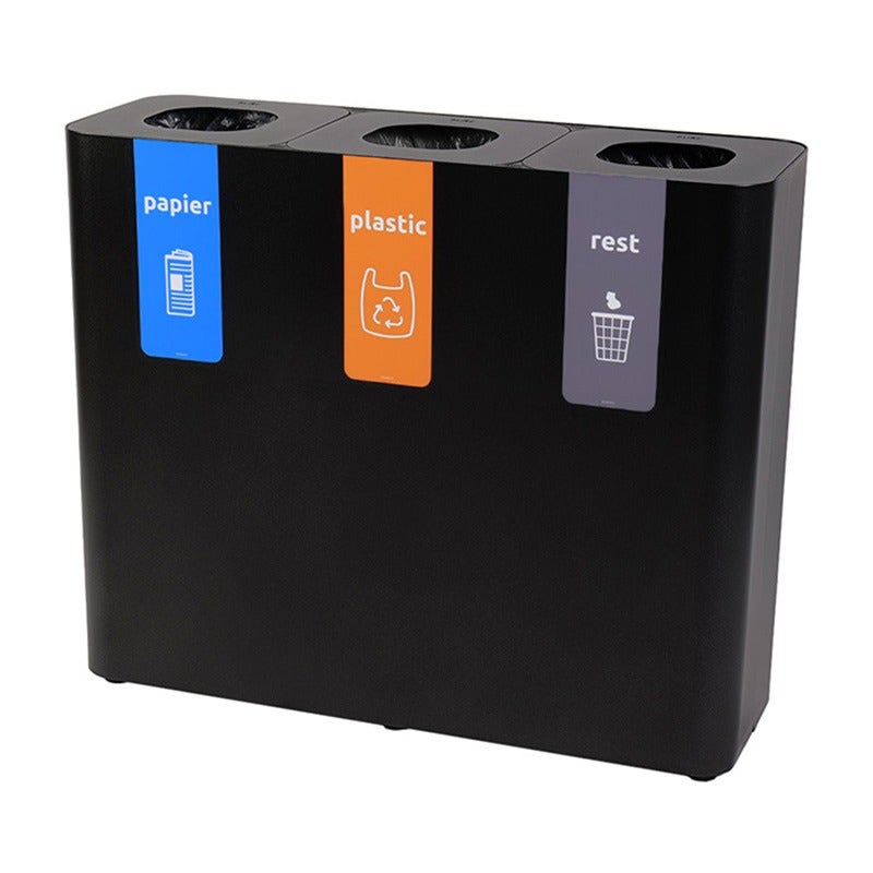 Afvalbak Pure 3x100 liter zwart met open inworp met Nederlandse stickers