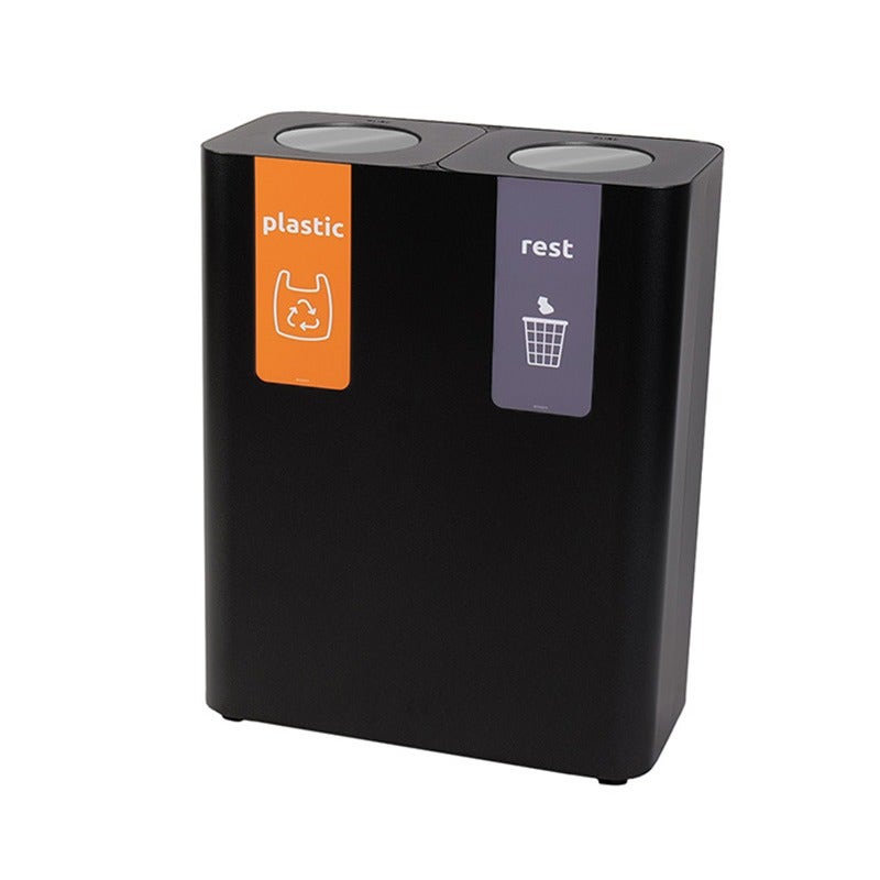 Afvalbak Pure 2x100 liter zwart met swingdeksel met Nederlandse stickers