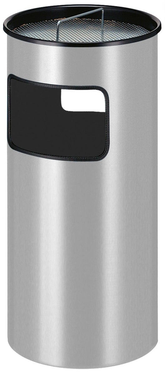 Ronde as-papierbak aluminiumgrijs 50 liter met peukenzeef