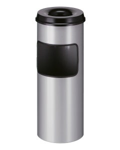 As-papierbak 30 liter aluminiumgrijs met zwart deksel