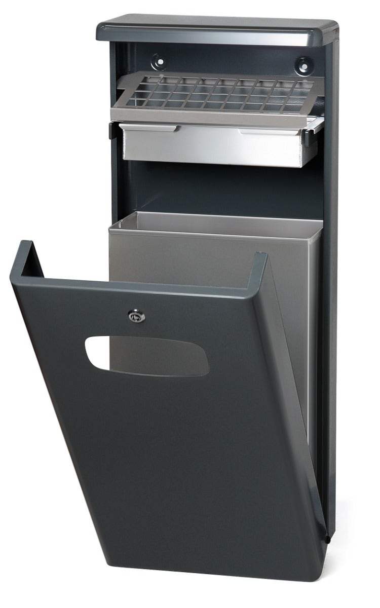 Buitenafvalbak met asbak en afdak 55 liter antraciet