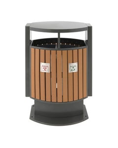 Buitenafvalbak met houtlook voor afvalscheiding 2 stromen