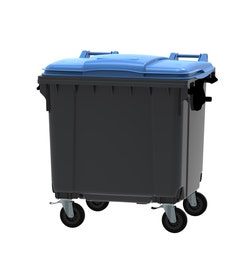 Container grijs met gekleurd deksel 1100 liter | Container 1100 liter voor oud papier en karton | Grijze afvalcontainer met blauw deksel