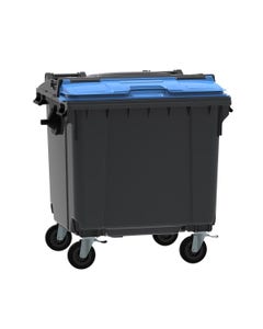 Afvalcontainer 1100 liter grijs met grijs/blauw Split Lid deksel