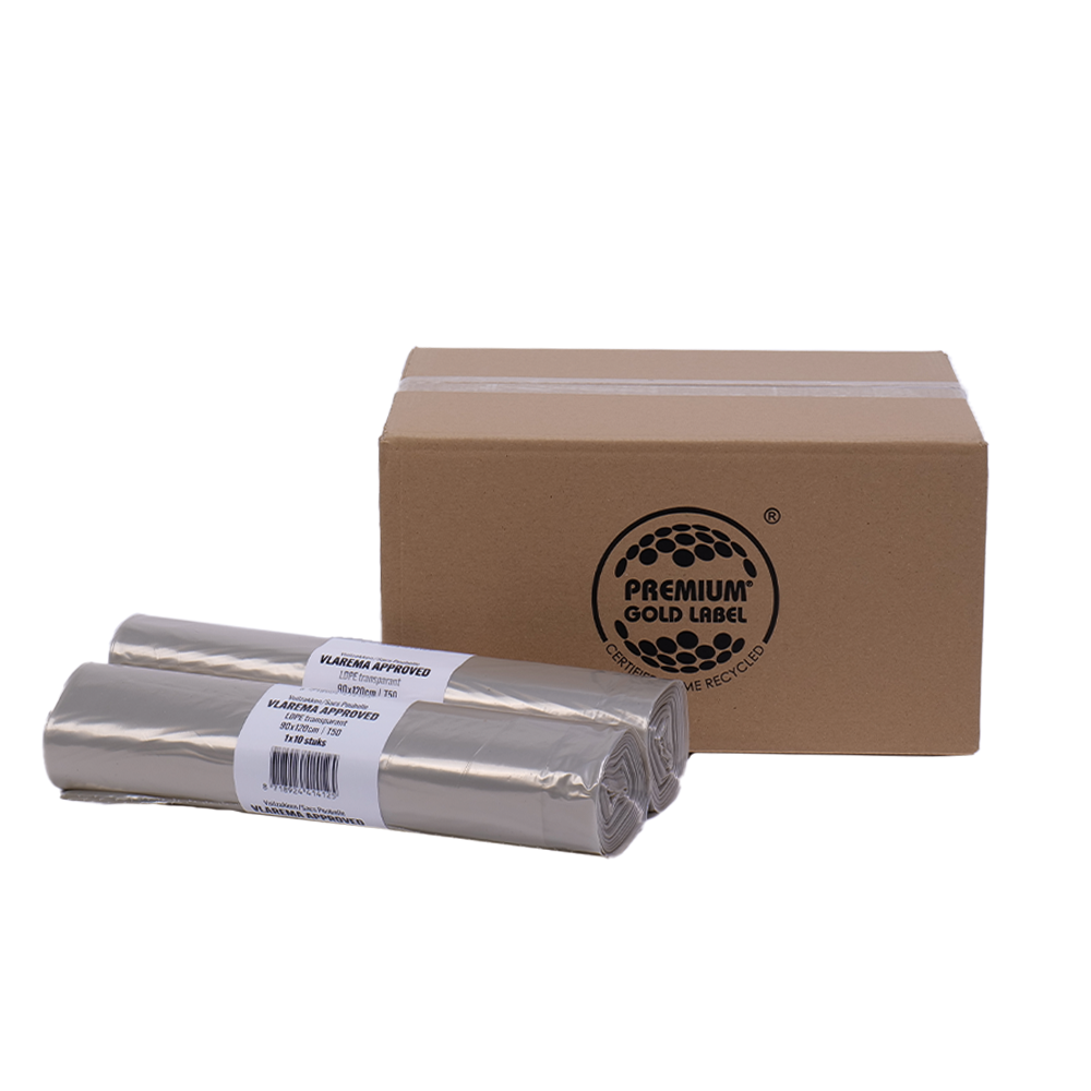 Vuilzak 90x120cm T50 LDPE transparant - Doos 10 rollen à 10 stuks | Vlarema
