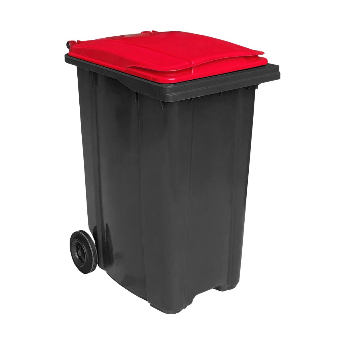 Afvalcontainer 360 liter grijs met rood deksel - Vlak deksel