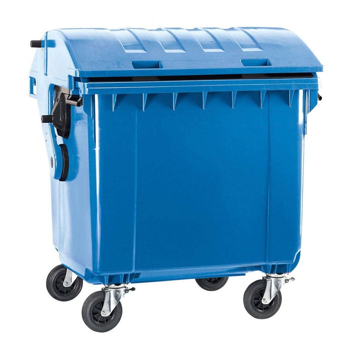 Afvalcontainer 1100 liter blauw met rond deksel kindveilig