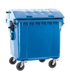 Afvalcontainer 1100 liter blauw met rond deksel kindveilig