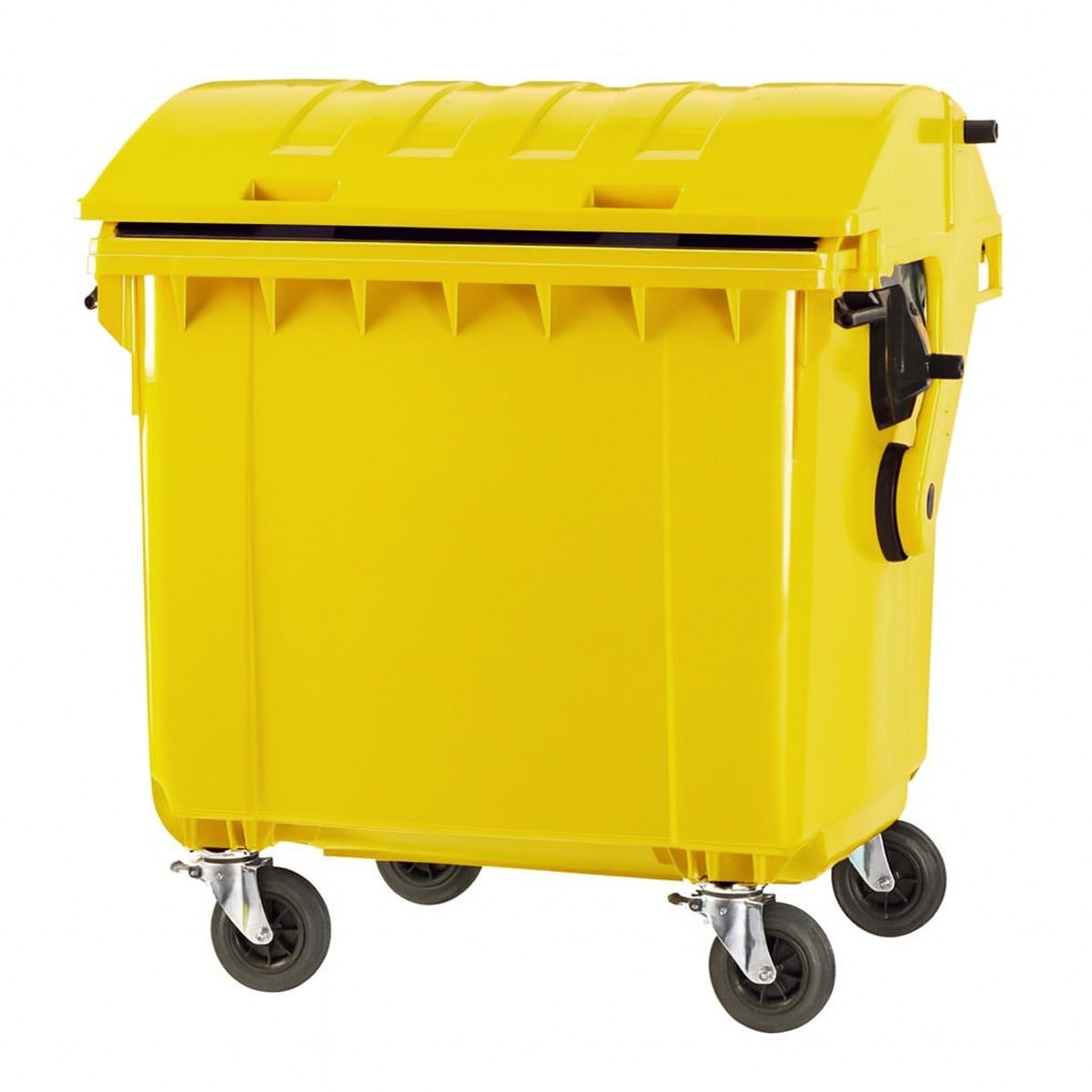 Afvalcontainer 1100 liter geel met rond deksel kindveilig