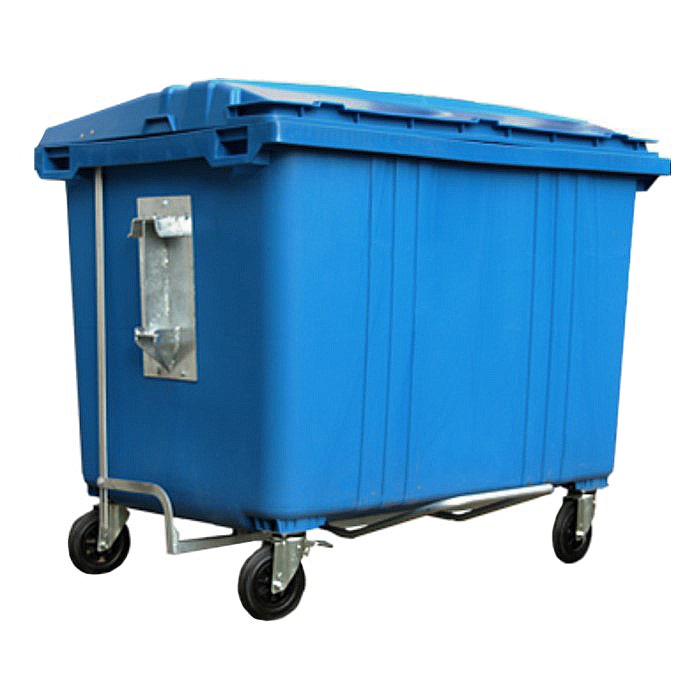 Afvalcontainer 1700 liter blauw met Geesink opname en voetbediening