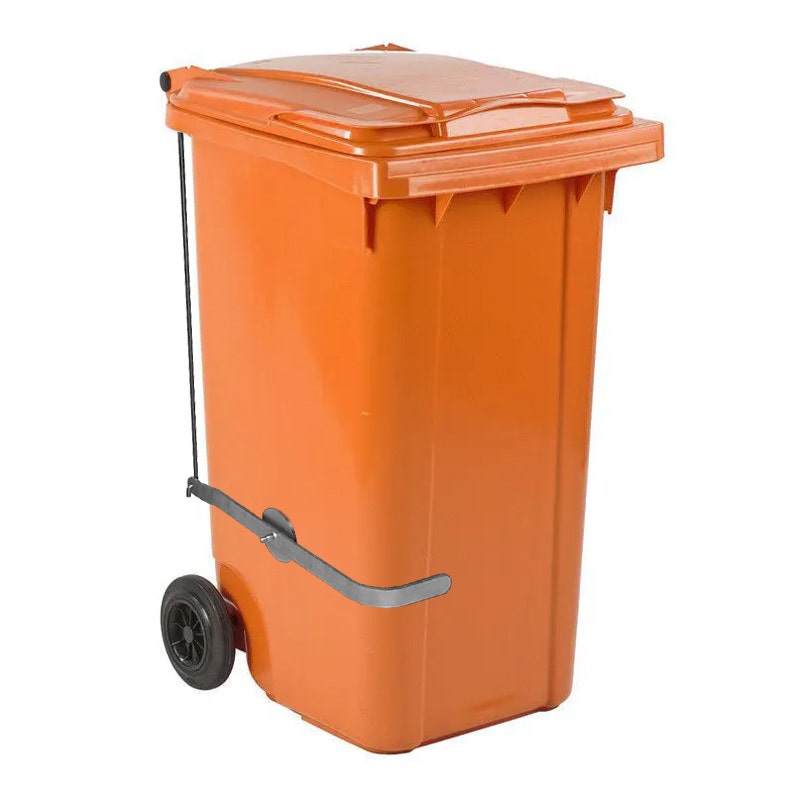 Afvalcontainer 240 liter oranje met voetbediening
