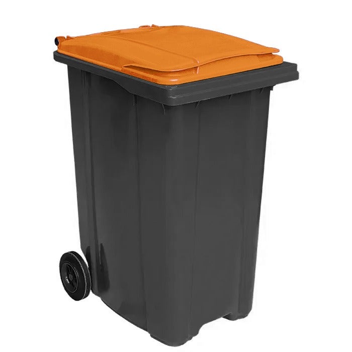 Afvalcontainer 360 liter grijs met oranje deksel