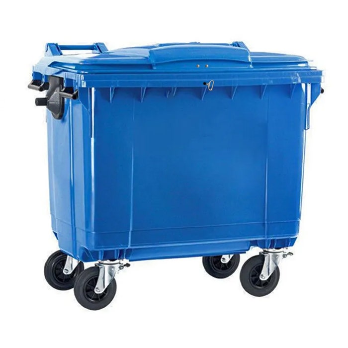 Afvalcontainer 660 liter blauw met driekantslot