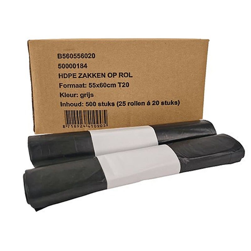 Afvalzakken 55x60cm T20 HDPE grijs - Doos 500 stuks