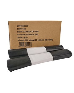 Afvalzakken 55x60cm T20 HDPE grijs - Doos 500 stuks