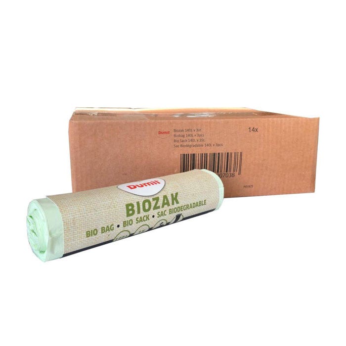 Biozakken 140 liter groen 70x125 cm composteerbaar - Doos 24 rollen à 3 stuks