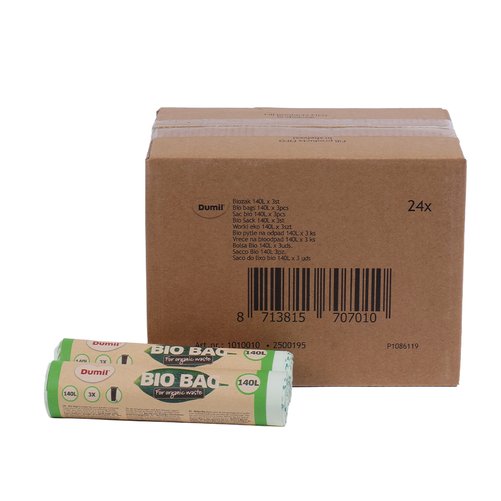 Dumil Biozakken 140 liter groen | 70x125 cm | Composteerbaar | Doos 24 rollen à 3 stuks