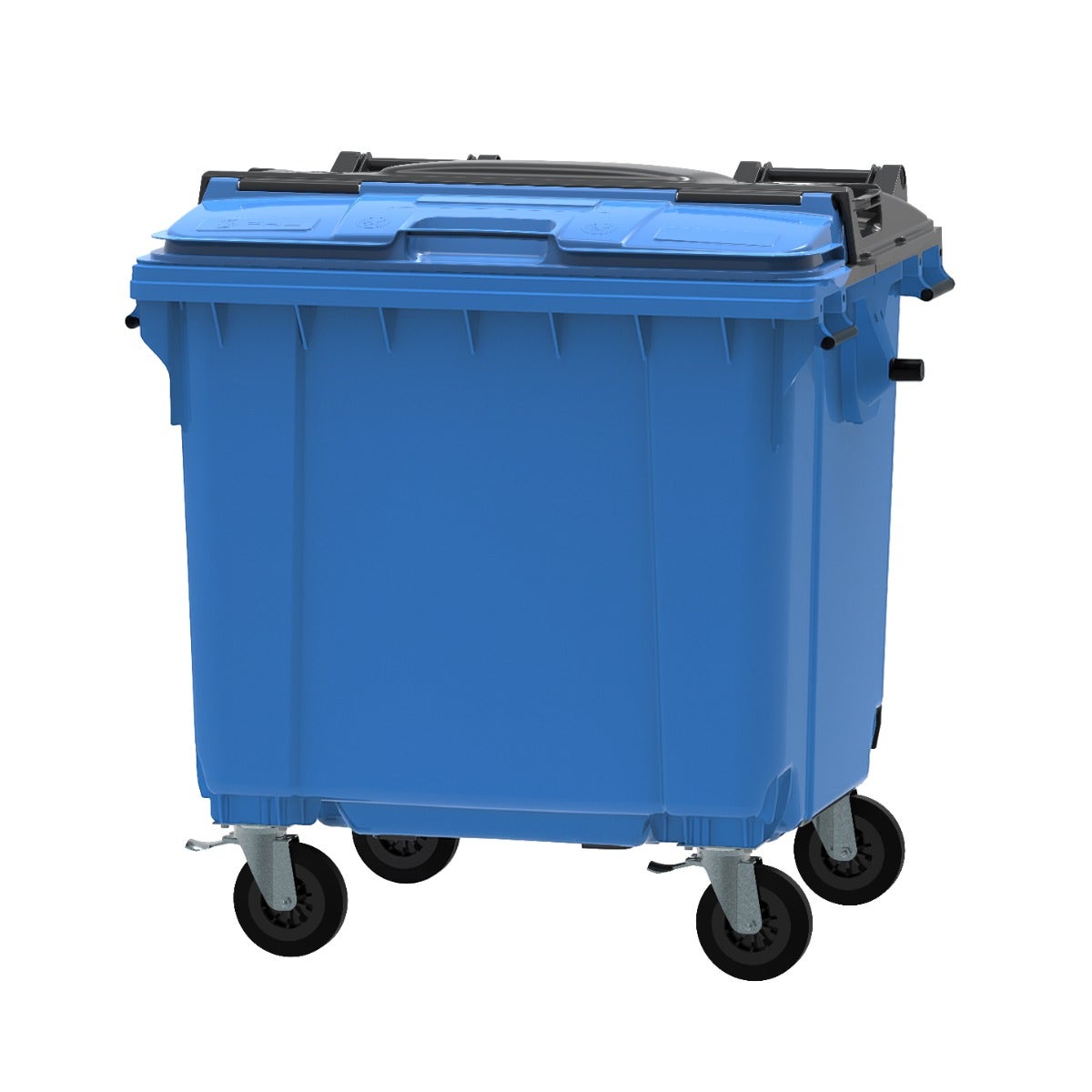 Afvalcontainer 1100 liter blauw met blauw/grijs Split Lid deksel 