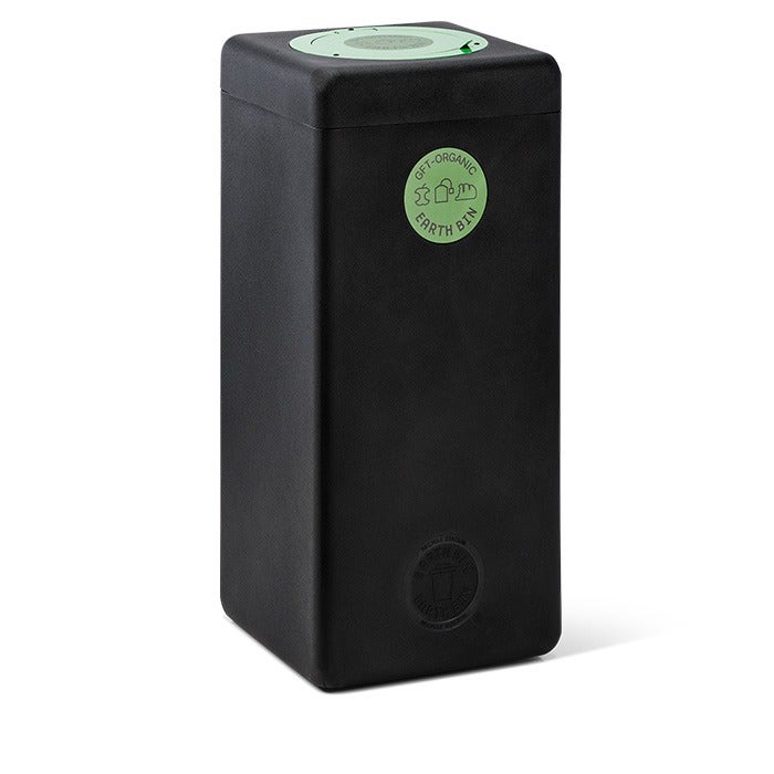  EarthBin afvalbak 90 liter zwart met groen klepdeksel - GFT- vooraanzicht