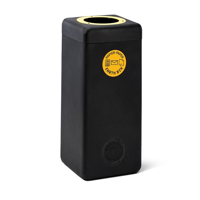 EarthBin afvalbak 60 liter zwart met geel open deksel - papier (BE) - vooraanzicht