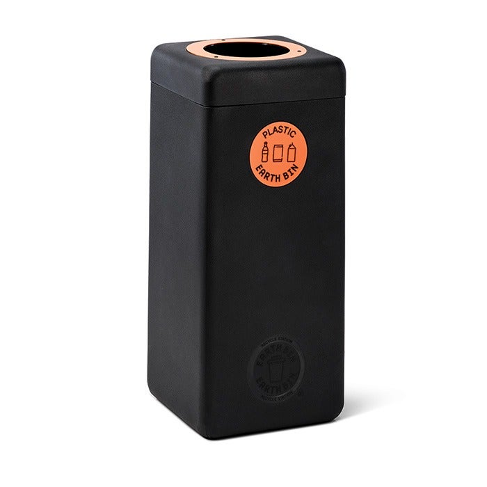  EarthBin afvalbak 60 liter zwart met oranje open deksel - plastic - vooraanzicht